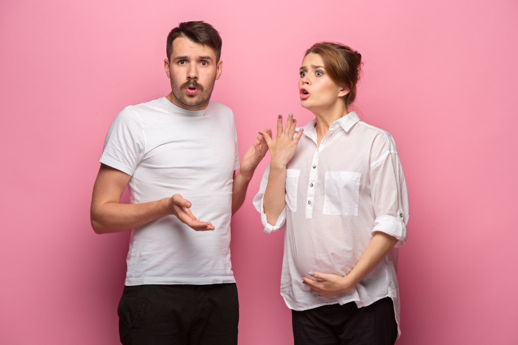 Husband scolded by pregnant wife.