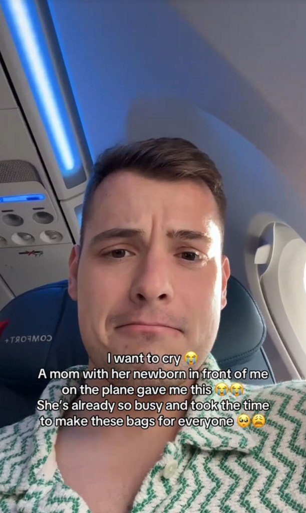New Mom on a Delta flight distributing care packages to passengers